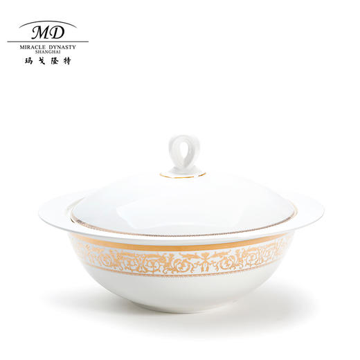 【玛戈隆特】B7F 10人骨瓷餐具套装碗碟套装 欧式轻奢家用碗盘碟 礼盒礼品包装 66头黄金瀚宫 商品图3