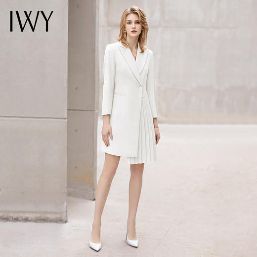 IWY/长袖职业装白色连衣裙女时尚气质修身高腰正装西装半裙通勤工作服 商品图0