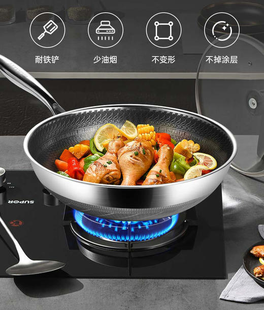 velosan不粘锅炒锅家用316不锈钢蜂窝炒菜锅平底电磁炉煤气灶适用 商品图4