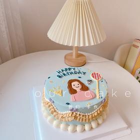 羽毛球女生手绘蛋糕-低糖处理无添加