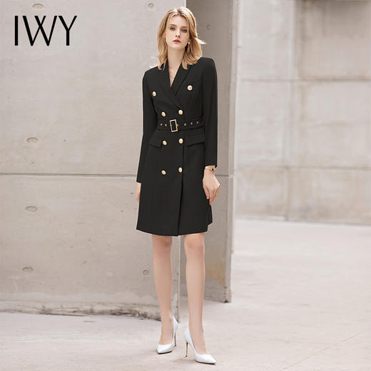 IWY/黑色正装连衣裙高级感长袖职业套装裙气质正式场合职业装女西装裙 商品图0