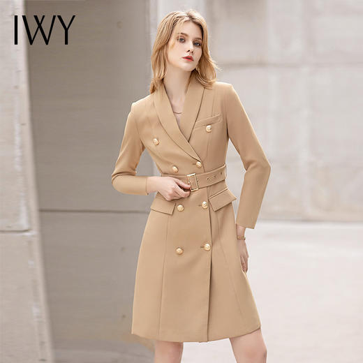 IWY/卡其色长袖职业套装西装连衣裙设计感主持正装气质商务职业装套裙 商品图1