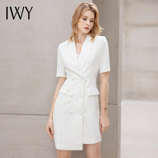 IWY/夏季短袖白色西装连衣裙女小众高级美容院工作服正装职业套装裙OL 商品图1