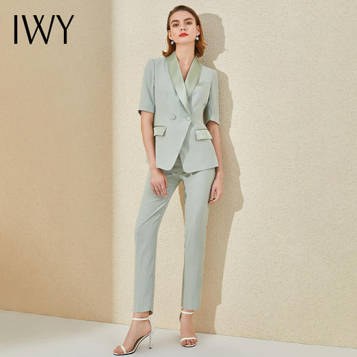IWY/浅绿色短袖西装套装女薄款2022年夏季女神范职业装气质外套工作服 商品图1