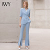 IWY/夏季短袖西装套装职业装女时尚气质美容院工作服阔腿裤蓝色正装Ol 商品缩略图0