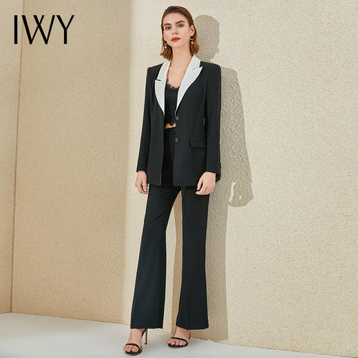 IWY/黑色撞色领职业套装阔腿裤女名媛气质西装面试正装酒店经理工作服 商品图1