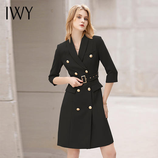 IWY/夏季薄款七分袖西装连衣裙气质显瘦售楼部工装女商务绑带职业套裙 商品图1