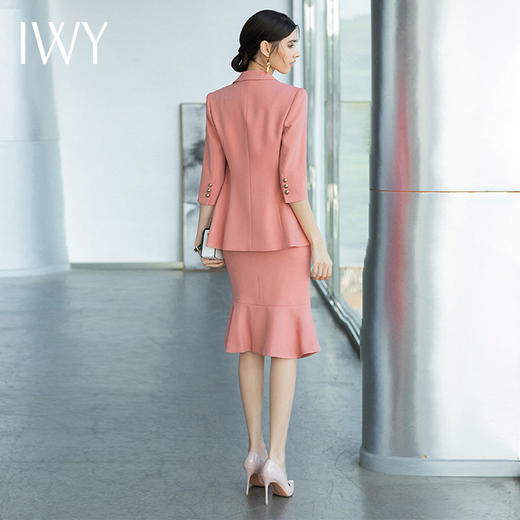 IWY/气质粉色西装套裙女时尚名媛七分袖夏薄款鱼尾裙前台接待职业裙装CS1502 商品图3
