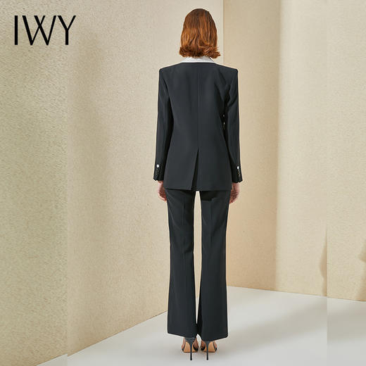 IWY/黑色撞色领职业套装阔腿裤女名媛气质西装面试正装酒店经理工作服 商品图3
