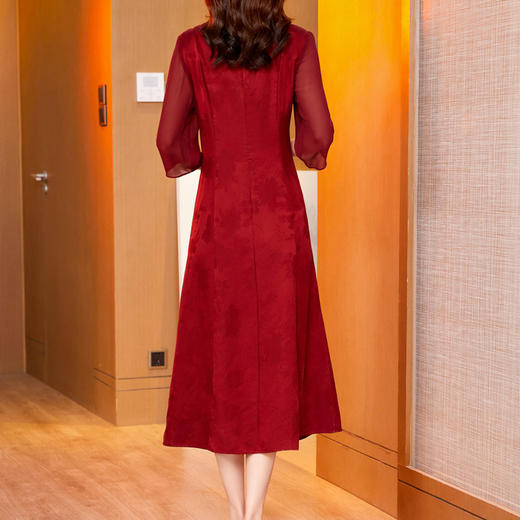 喜婆婆红色花萝香云纱连衣裙2022年新款真丝桑蚕丝改良旗袍裙ZT-791 商品图2