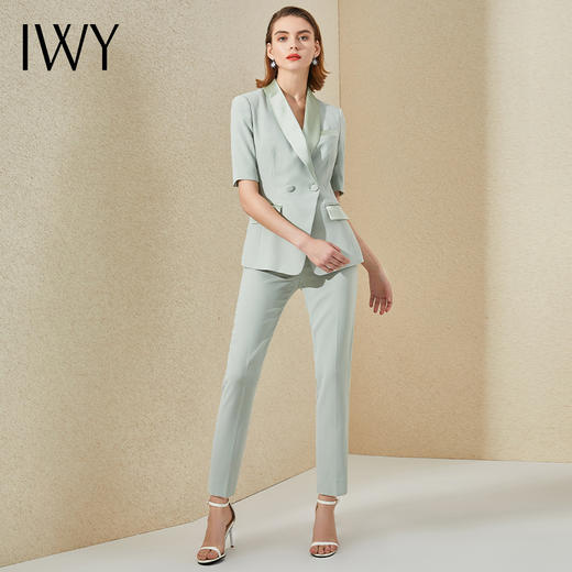 IWY/浅绿色短袖西装套装女薄款2022年夏季女神范职业装气质外套工作服 商品图2