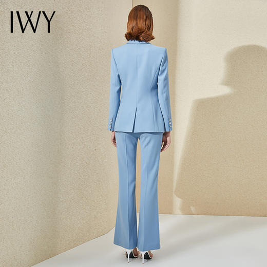 IWY/高端蓝色阔腿裤西装套装女长袖设计感时尚气质总裁职业正装工作服 商品图3