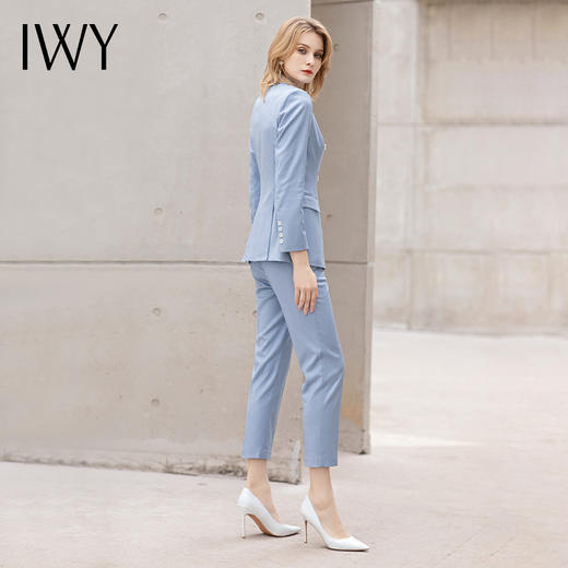 IWY/高端长袖西服职业装气质女神范蓝色双排扣西装套装女商务总裁正装 C12101+P12101 商品图3