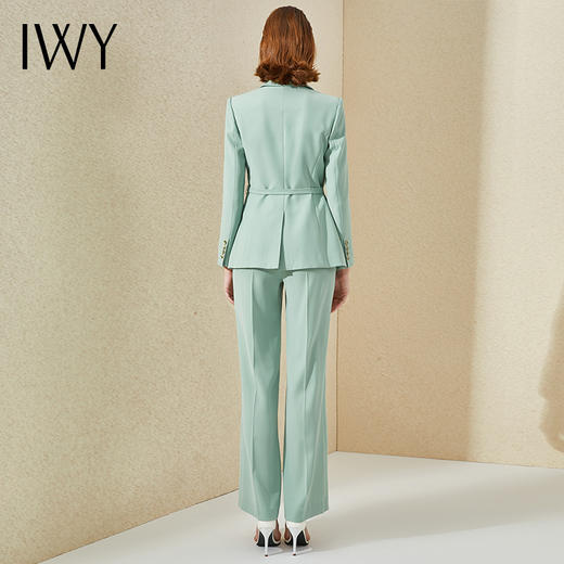 IWY/气质绑带阔腿裤总裁西装套装女浅绿色时尚高端长袖美容院职业装OL 商品图3
