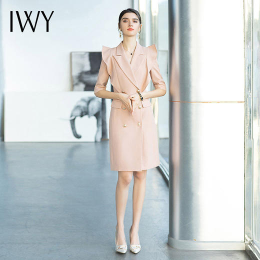IWY/夏季短西装连衣裙女粉色名媛荷叶袖包臀裙高端气质职业套裙工作服Q672 商品图4