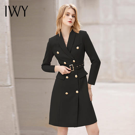 IWY/黑色正装连衣裙高级感长袖职业套装裙气质正式场合职业装女西装裙 商品图1