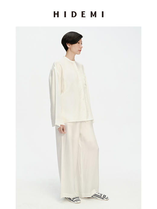 HIDEMI家居系列白色肌理感垂顺缎面睡衣套装//一套附赠眼罩+随行袋 商品图2