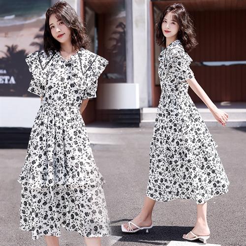 显瘦减龄，高品质花色大裙摆韩版时尚时髦连衣裙HR-CLYZ2269 商品图0