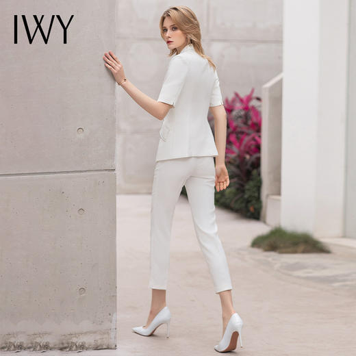 IWY/IWY夏季短袖职业西装套装时尚干练双排扣气质修身白色商务工作服 商品图3
