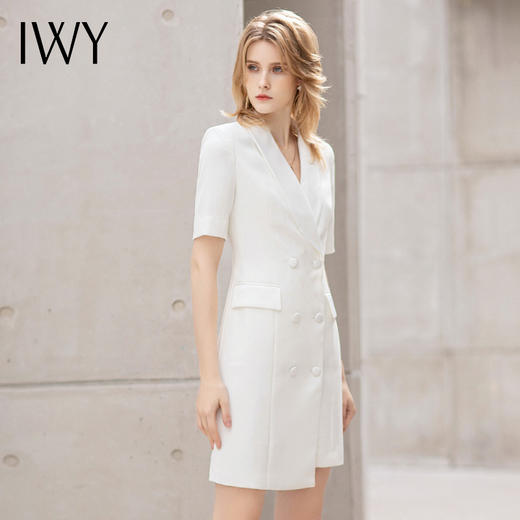 IWY/夏季短袖白色西装连衣裙女小众高级美容院工作服正装职业套装裙OL 商品图3