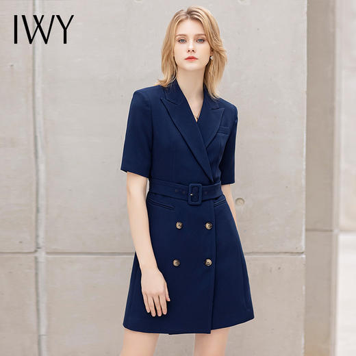 IWY/藏青色夏季短袖西装连衣裙女名媛气质时尚职业套装售楼部商务正装 商品图4
