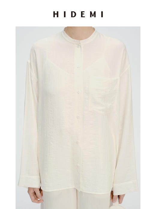 HIDEMI家居系列白色肌理感垂顺缎面睡衣套装//一套附赠眼罩+随行袋 商品图3