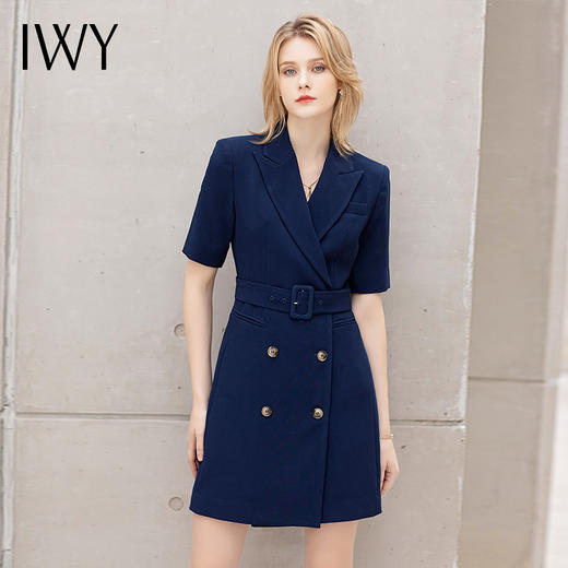 IWY/藏青色夏季短袖西装连衣裙女名媛气质时尚职业套装售楼部商务正装 商品图2