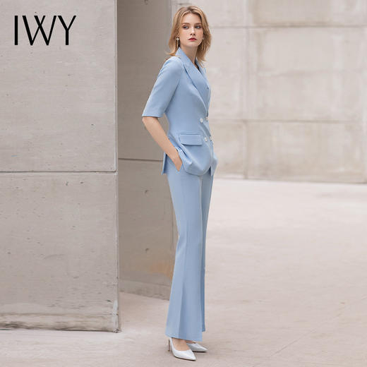 IWY/夏季短袖西装套装职业装女时尚气质美容院工作服阔腿裤蓝色正装Ol 商品图2