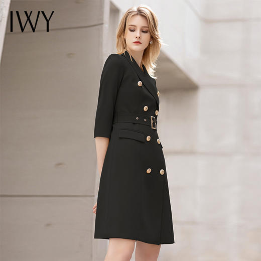 IWY/夏季薄款七分袖西装连衣裙气质显瘦售楼部工装女商务绑带职业套裙 商品图4
