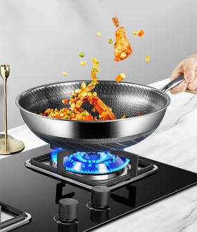 velosan不粘锅炒锅家用316不锈钢蜂窝炒菜锅平底电磁炉煤气灶适用