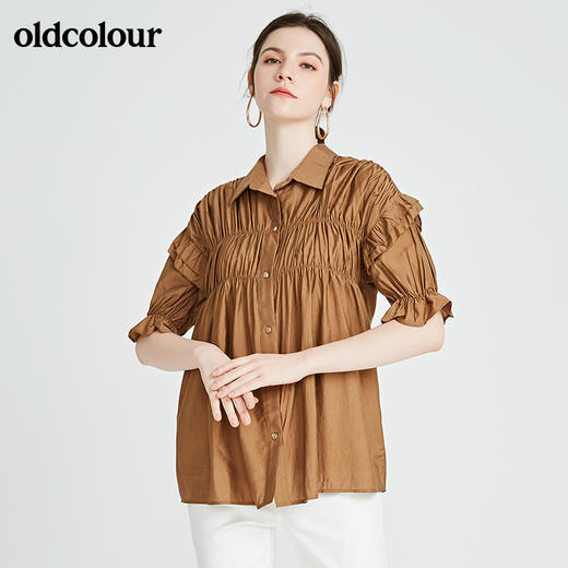 oldcolour商场同款纯色设计感百搭中袖衬衫夏季女N21011174 商品图3