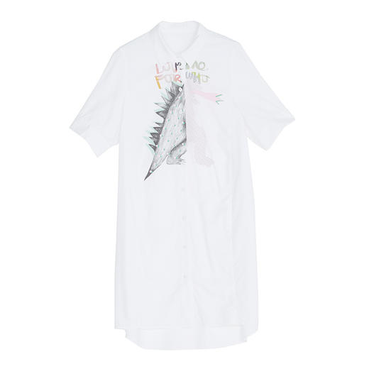 谜底2022夏季新款时尚小恐龙印花桑蚕丝棉短衬衫连衣裙222ML0728 商品图4