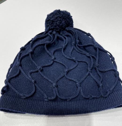 手工编结网纹羊绒帽sjf18p191n藏蓝sr内购会
