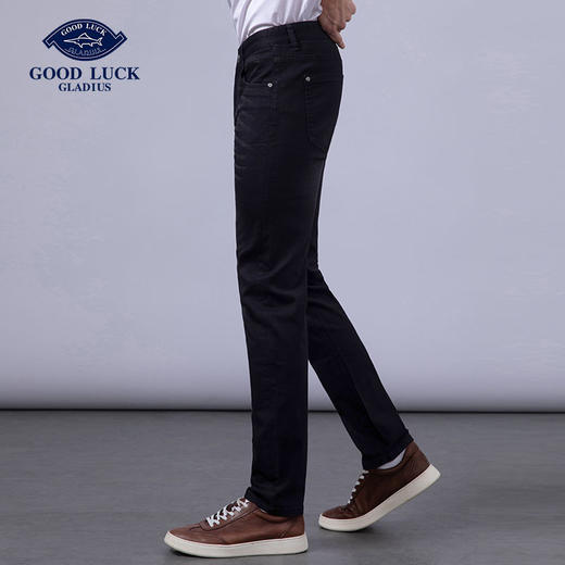 GOOD LUCK/德鲨弹力棉质混纺舒适直筒修身水洗牛仔裤BY27118-810 商品图3