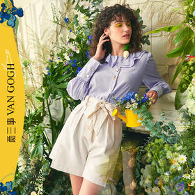 短裤两三事梵高系列现在的她 春季新款简约刺绣系带高腰短裤女