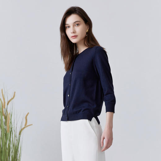 METTE22年夏季新品女士针织衫薄款七分袖纯色开衫针织小外套上衣 商品图1