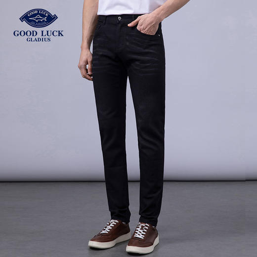 GOOD LUCK/德鲨弹力棉质混纺舒适直筒修身水洗牛仔裤BY27118-810 商品图1