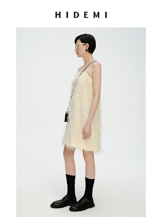 HIDEMI 软雕塑立体短流苏简约吊带连身裙 商品图4