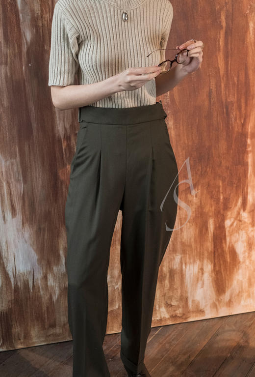 Margaret Howell  橄榄绿薄羊毛直筒裤 商品图2