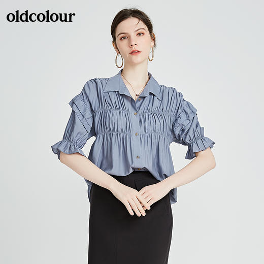 oldcolour商场同款纯色设计感百搭中袖衬衫夏季女N21011174 商品图0