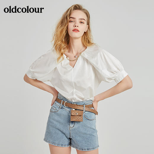 oldcolour秋季商场同款短袖V领衬衫女N21021173 商品图1