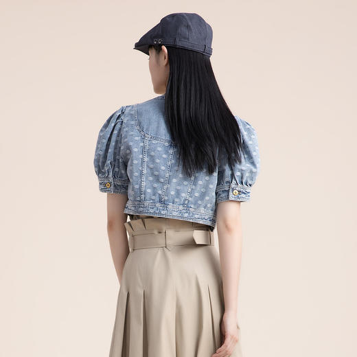 谜底2022夏季纯棉牛仔短外套v领设计感小众别致小上衣222MW0502 商品图2