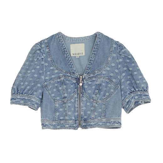 谜底2022夏季纯棉牛仔短外套v领设计感小众别致小上衣222MW0502 商品图4