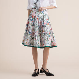 谜底纯棉半身裙女2022夏季新款复古文艺碎花百褶A型裙222MB0702