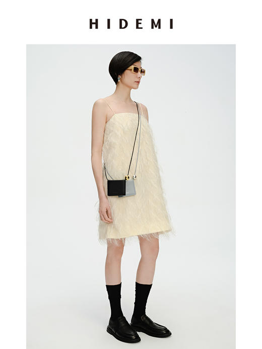 HIDEMI 软雕塑立体短流苏简约吊带连身裙 商品图2