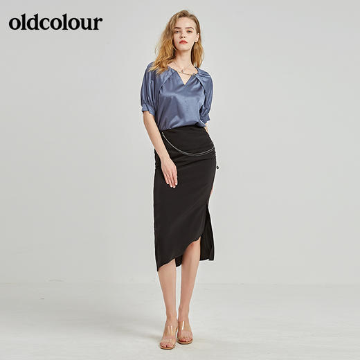 oldcolour秋季商场同款短袖V领衬衫女N21021173 商品图4