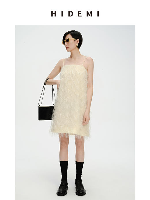 HIDEMI 软雕塑立体短流苏简约吊带连身裙 商品图3