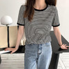 「时尚界的“常青树”条纹！凸显气质」条纹短袖t恤女夏季宽松女圆领半袖体恤上衣女装 商品缩略图2