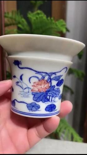 柴窑青花釉里红和和美美茶漏