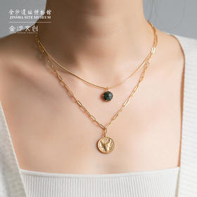 金沙遗址铜牛首星宿系列金牛绿色天然石叠戴项链原创设计文创礼物【礼袋缺货不发】【礼袋缺货不发】